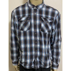 Prana Bridget XL Thermal Lined Women's Plaid Shirt Muted Blue White Brown Black